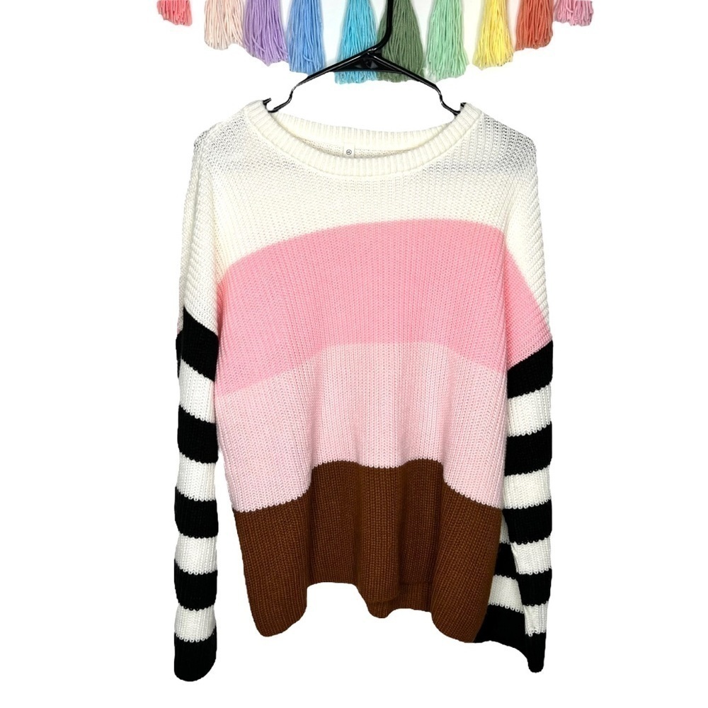 Wishlist ColorBlock Stripe Cozy Oversized Knit Crewneck Sweater Medium / Large